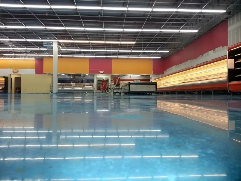 Blue metallic epoxy retail floor