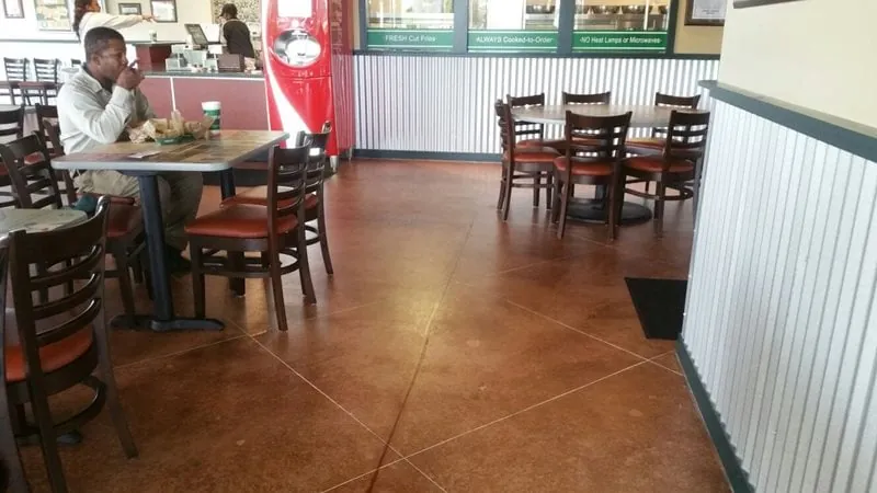 Grid-pattern stained restaurant floor