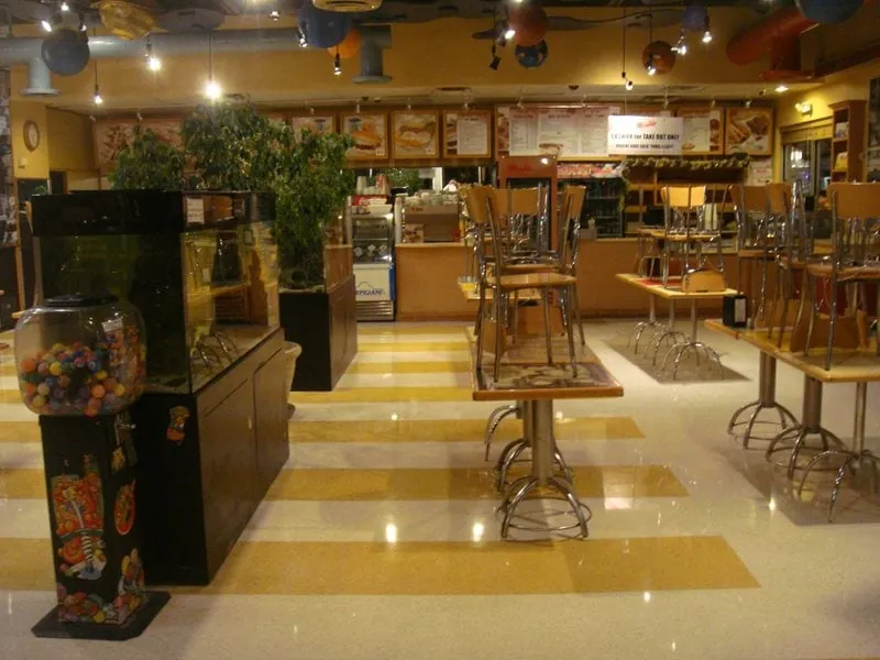 Striped stained restaurant floor